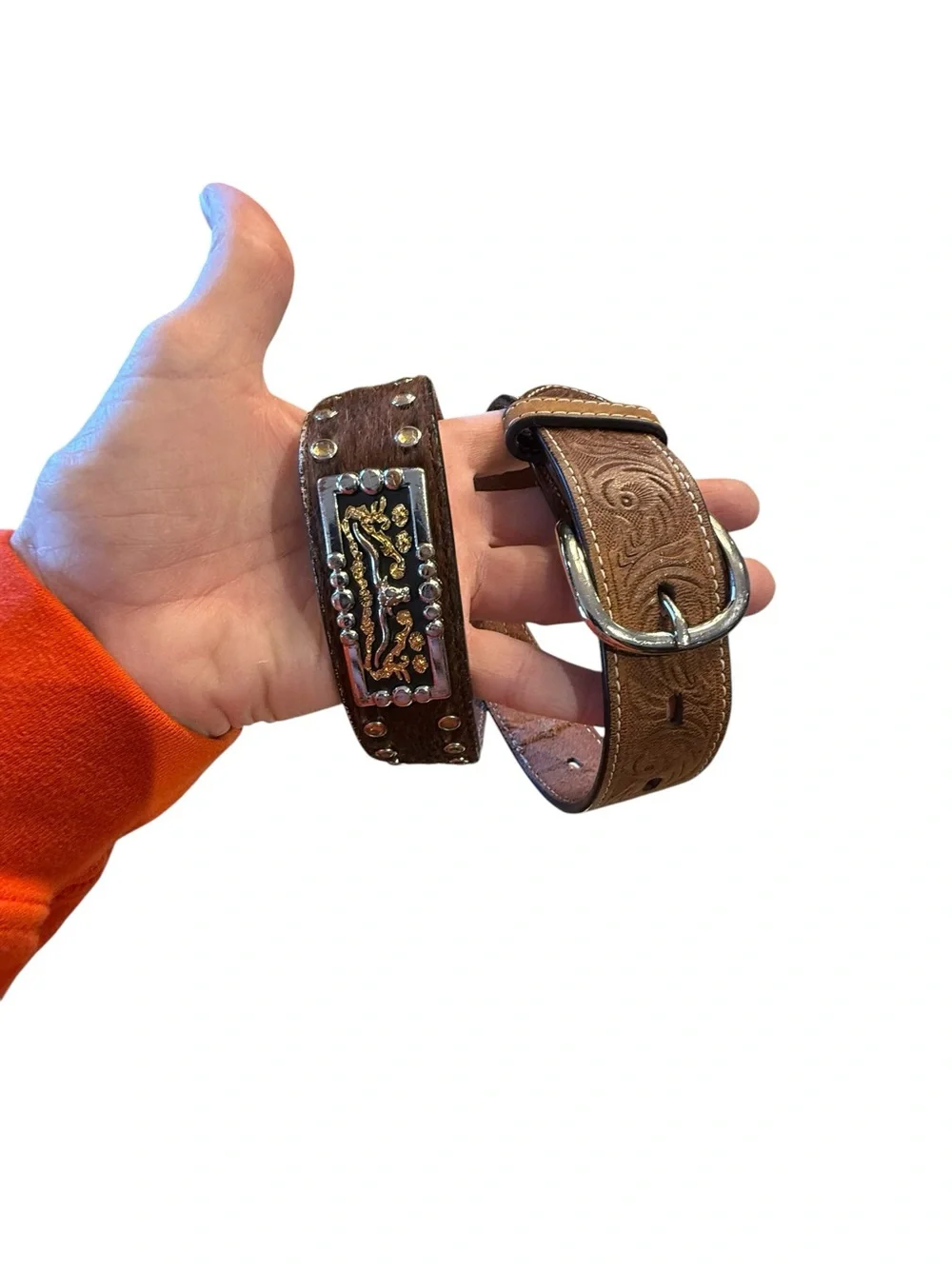 3D Youth Size 26 Western Tooled Leather Belt with Decorative Trim - Brown
